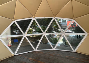 glass panels make panoramic window for glamping dome