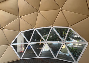 interior view panoramic all glass window dome tent