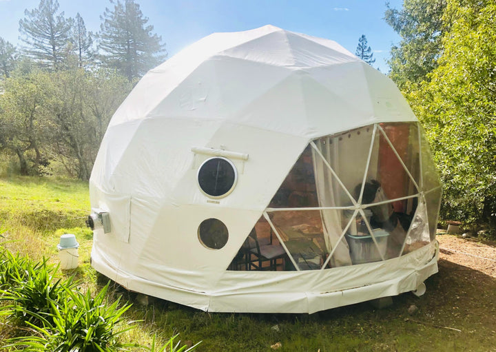 all glass round window glamping dome tent