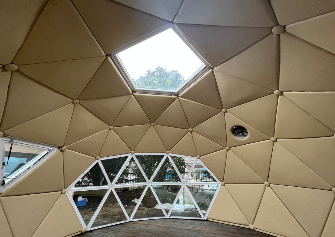 all glass skylight on glamping dome 